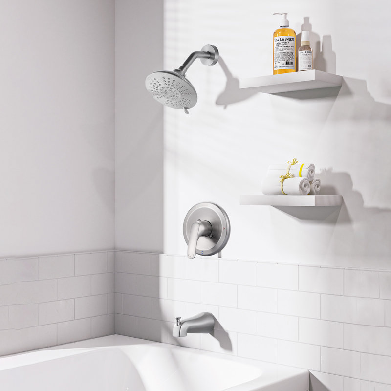 Robinet de douche à poignée simple avec bec de baignoire, ensemble de robinet de douche avec pomme de douche, Nickel brossé