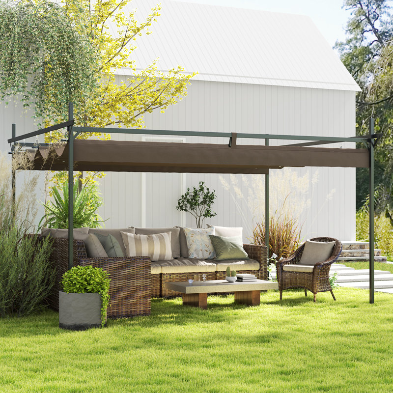 10' x 10' Outdoor Gazebo, Retractable Pergola Canopy, Brown