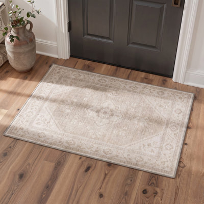 Tapis traditionnel ivoire / beige Performance à poils courts et antidérapant traditionnel