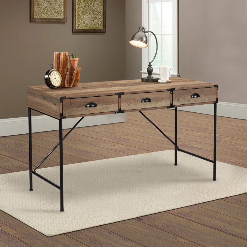 Wycombe 47'' Wood Grain Desk with Drawers, Rustic Oak