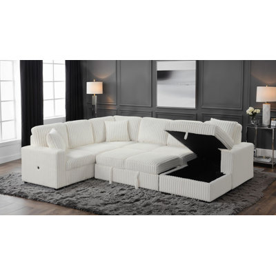 Grande Modern Style Sectional Sofa With USB-C, Sleeper Function & Storage Made With Wood In Cream(NJ INVENTORY)