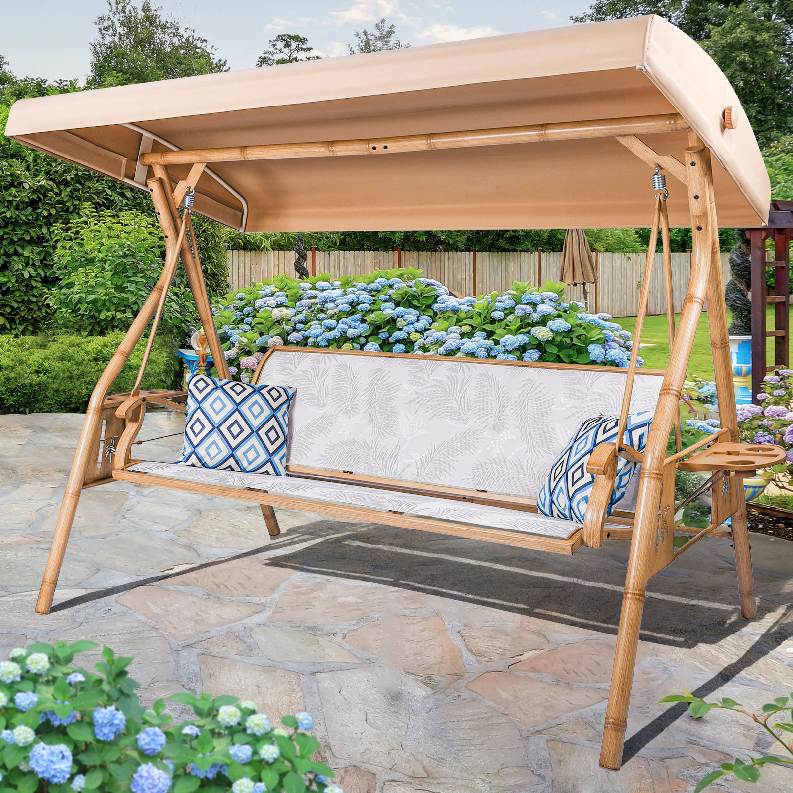 Arlmont & Co. 3 Person Patio Outdoor Swing With Adjustable Canopy & Reviews | Wayfair