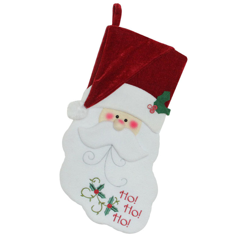Chaussette de Noël 19,25 "à broderies rouges et blanches Ho Ho Ho