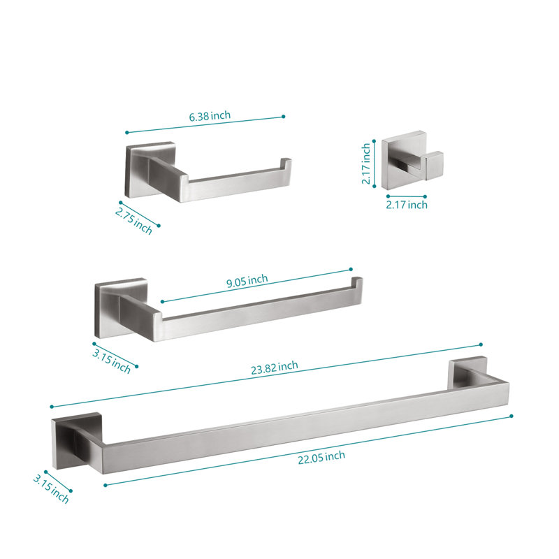 Ensemble de quincaillerie de salle de bain 4 pièces, Nickel brossé