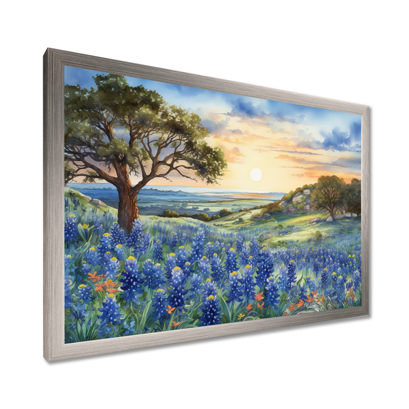 Blue Bonnets Sunset, reproduction d'art sur toile, H 24 po x l 32 po x P 1 po, Argent