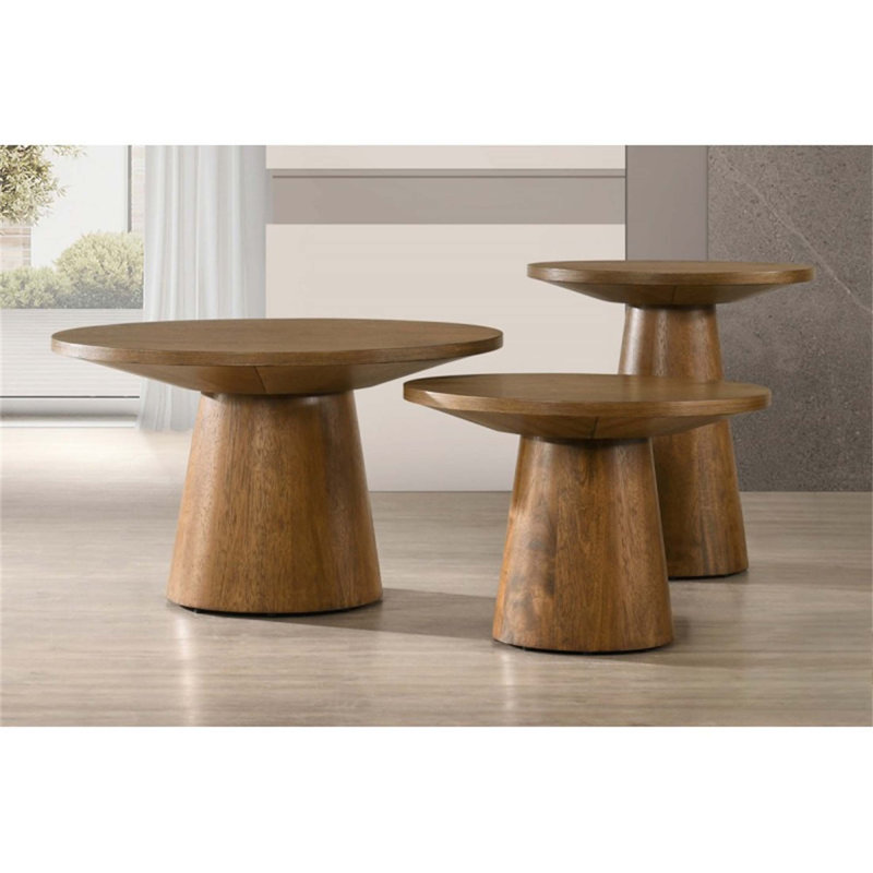 20 po Console ronde en bois avec base piédestal, pour les salons modernes et minimalistes, Noyer