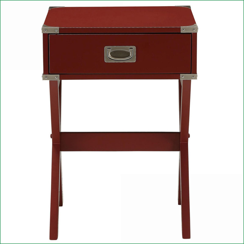 Table de bout à 1 tiroir Red Rustic: plateau en bois massif, rangement et amp; Base en X stable pour le salon / bureau à domicile