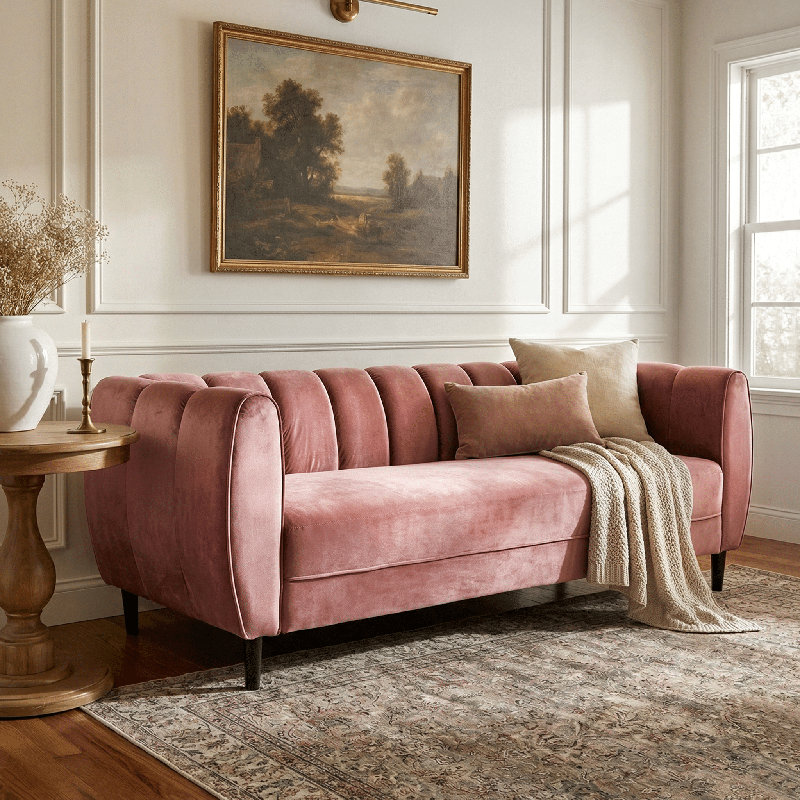 Upholstered 83.25'' Sofa, Blush