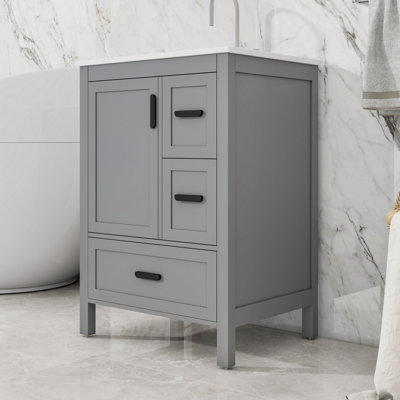 Meuble-lavabo de salle de bain avec lavabo en céramique, support de porte de rangement et 3 tiroirs