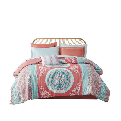 Twin Bedroom Bedding - Coral Medallion Comforter And Sheets, Filling, Contemporary Look , Classy
