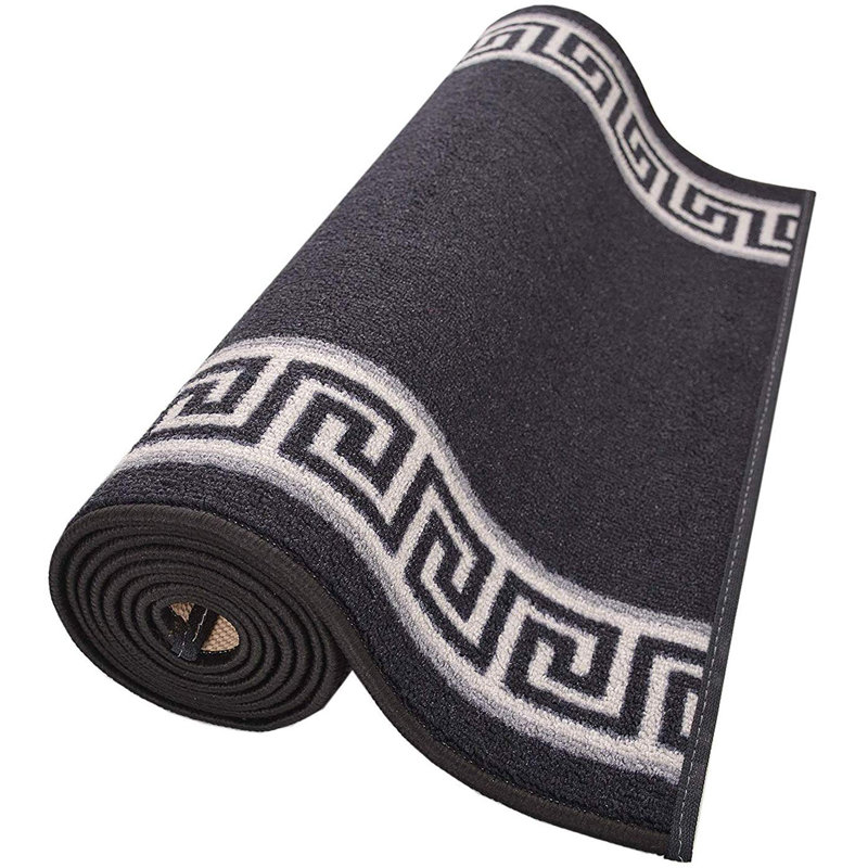 Custom Size Runner Rug Greek Key Border Black Low Pile Slip Resistant Runner Rugs by Feet, Runner 2'8" x 6'