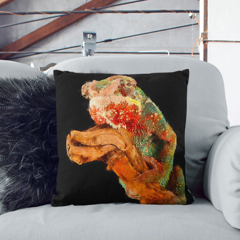 Chameleon Painting Square Throw Cushion, Stone, 40cm H x 40cm W x 15cm D