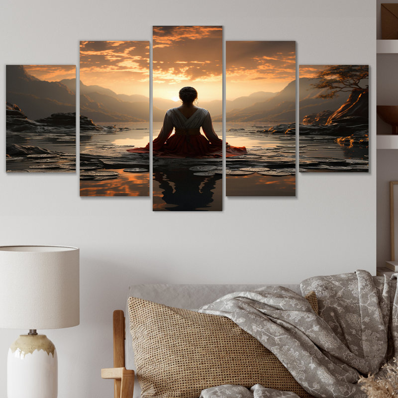 Black Peach Meditation Eternal Now - Spiritual Wall Decor - 5 Panels