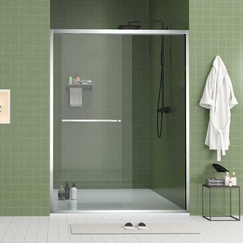 56 - 60" Adjustable Width Finished Sliding Glass Shower Enclosure With 8mm & Tempered Glass, Double Handle Design, Safe And Worry Environment Hardware Door 5/16" (8mm) Clear Mute Rollers, Chamfer