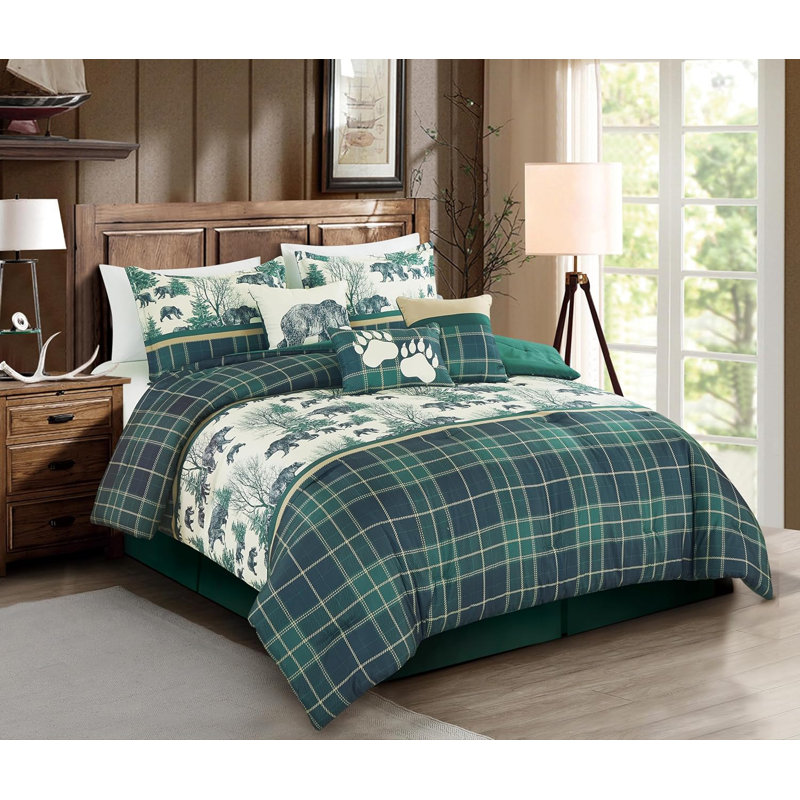 Southwestern Cabin Lodge Bedding 7-Piece Bear Comforter Set, Queen Comforter+2 Standard Shams+3 Throw Pillows