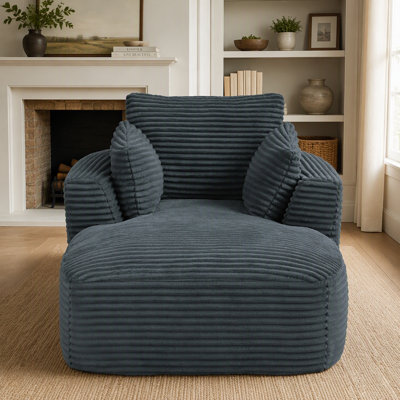 Chaise longue surdimensionnée en velours côtelé avec coussin à ressorts, aucun assemblage requis pour un confort optimal à l'intérieur
