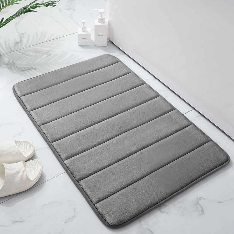 Mylhana Memory Foam Bath Mat - Non Slip Super Absorbent & Quick Dry Anti-Bacterial, 50cm W x 80cm L, Grey