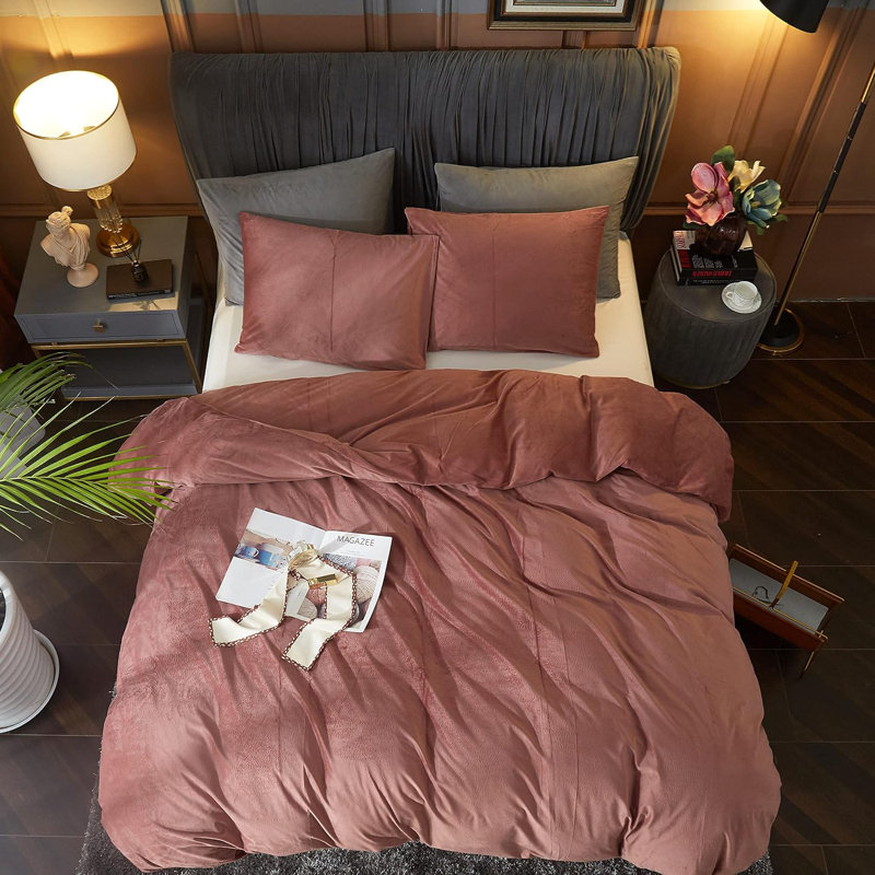 Ensemble de housse de couette en velours 3 pièces Housse de couette de luxe, Rouge vin