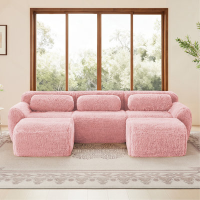 U-shaped Boneless Sofa 32D High Density Sponge Bottom Anti-Slip Design With Chaise Free Combination Full-compression Vacuum Packaging Deep Seat Design For Bedroom, Study, And Home Theater, Pink