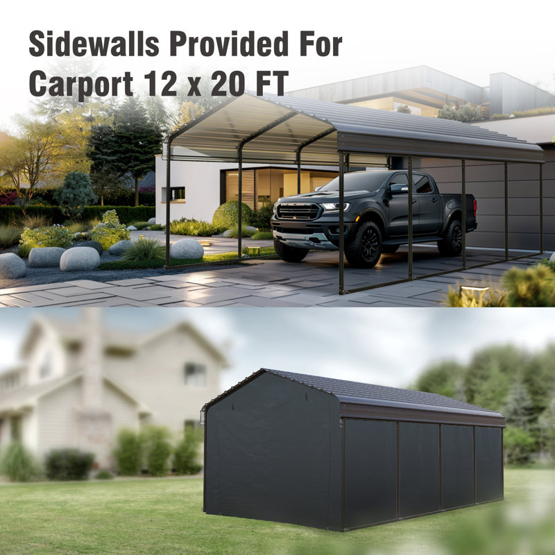 12 X 20ft Galvanized Steel Carport Heavy Duty with Sidewall- All-Weather Shelter for Cars, Trucks, RV, Snow & UV Protection