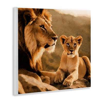 «Lion & Cub», art mural sur bois par Noah Bay