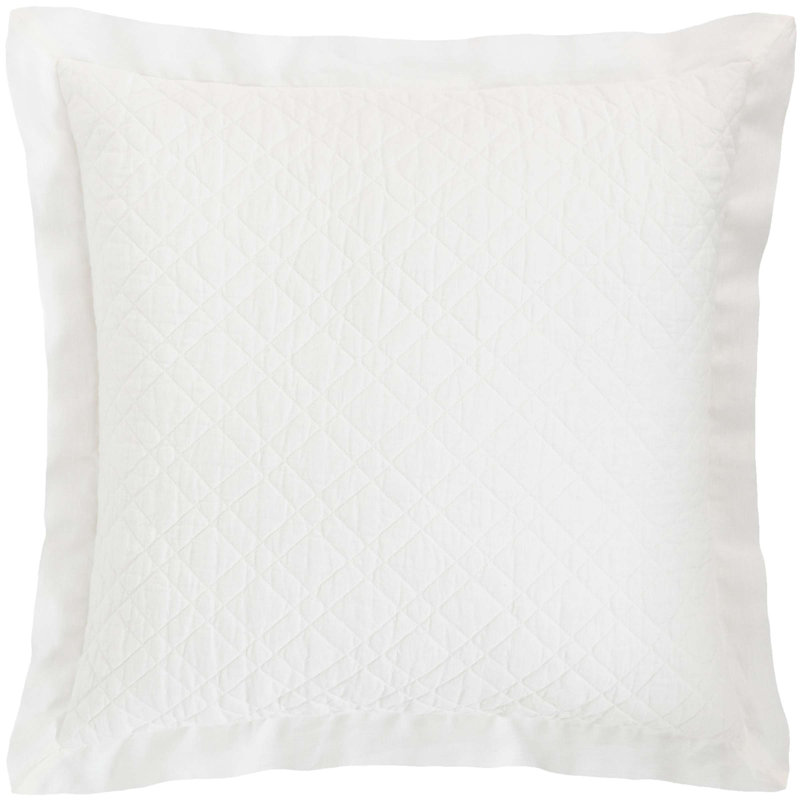 Washed Linen Quilted Sham, White, Euro