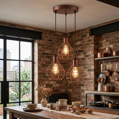 3 - Light Rustic Red Caged Pendant