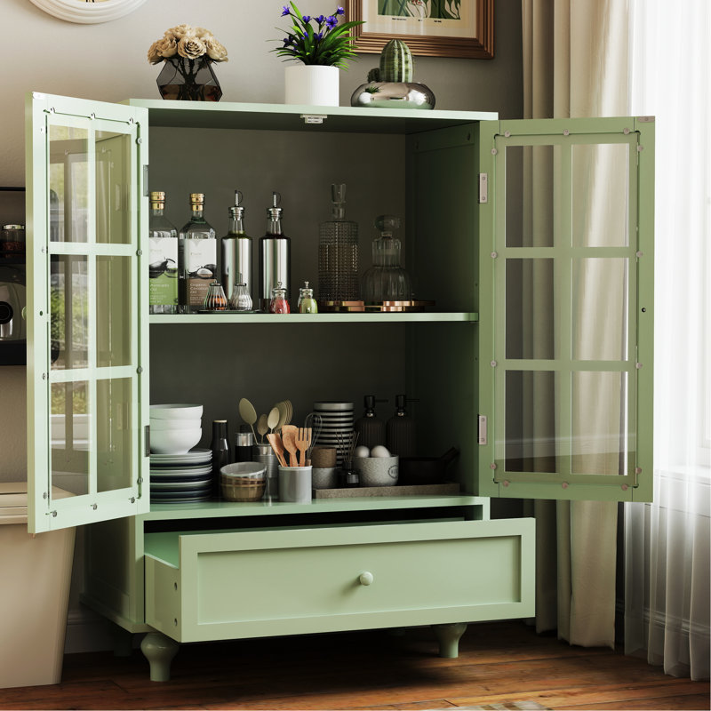 Mint couloir de rangement avec portes en verre double et tiroir. Fabrication de qualité supérieure, base en bois massif, panneaux trempés. Tablette réglable, compartiment de tiroir pratique. 28 po P 15 po l 38 po, 48,4 po