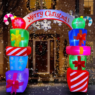 Christmas Inflatable Gift Box Archway with Candy and Merry Christmas Design, Lighted Blow Up Holiday Decoration for Lawn, Yard, Garden, Home and Outdoor Displays