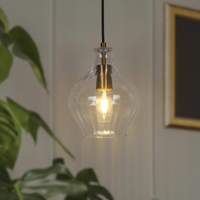 Emanoila 1 - Light Single Mini Pendant with Fluted Ripple Textured Glass
