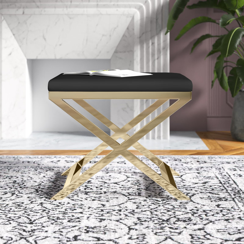 Tabouret d'appoint Axel, Or, Cuir véritable noir