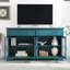 Console télé 65 po, armoire de rangement, buffet avec porte vitrée et tablettes réglables, console, bleu sarcelle