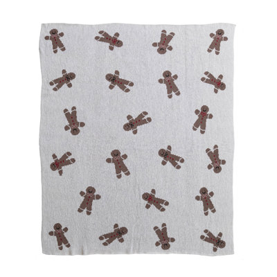 Festive Cotton Knit Gingerbread Cookie Throw