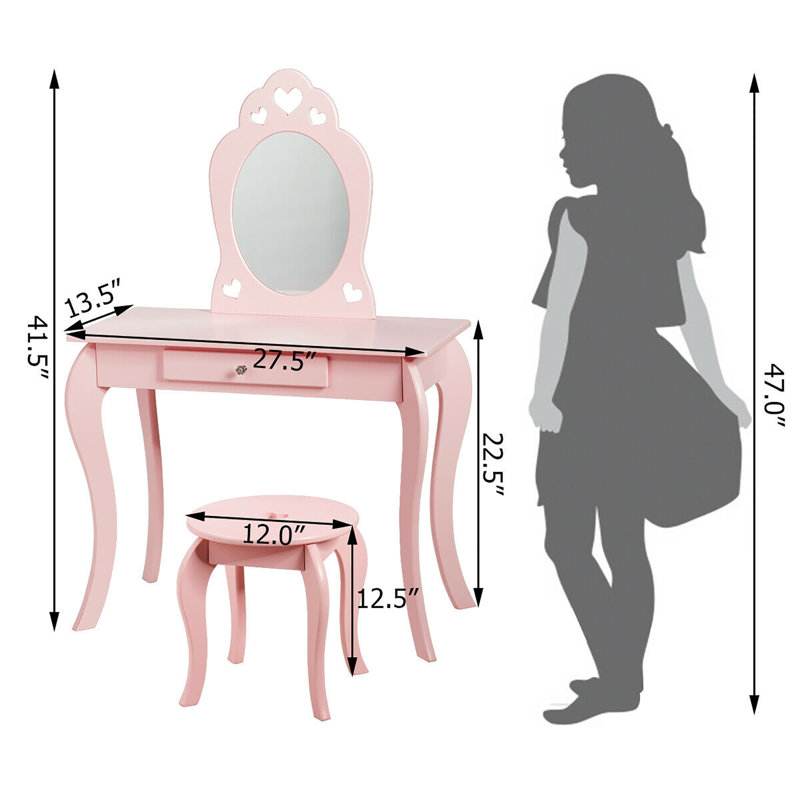 Ensemble coiffeuse et miroir pour enfants Millinggeville, Rose