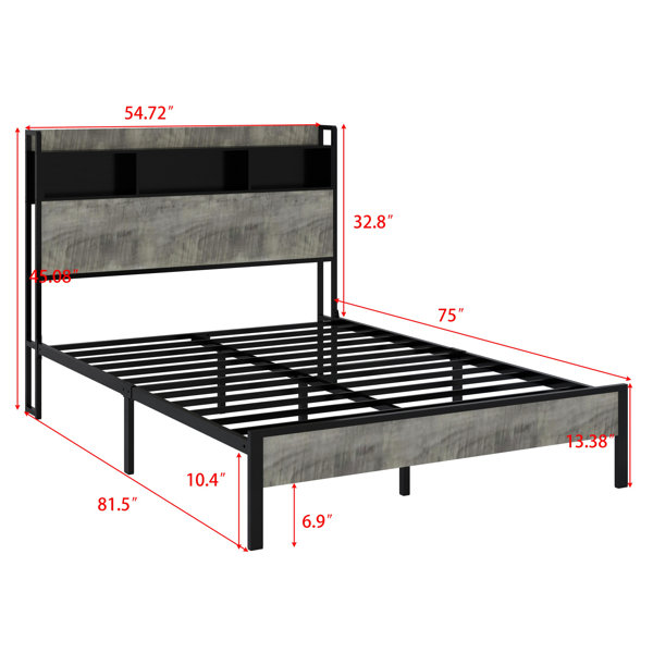 Ebern Designs Bed Frame With Storage Space At The Head Of The Bed And A ...