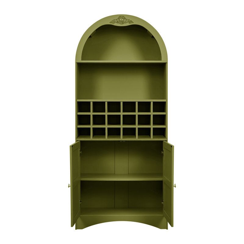 Ingenito 71" Tall Arched Wine Bar Cabinet With Wine Rack, Vert olive