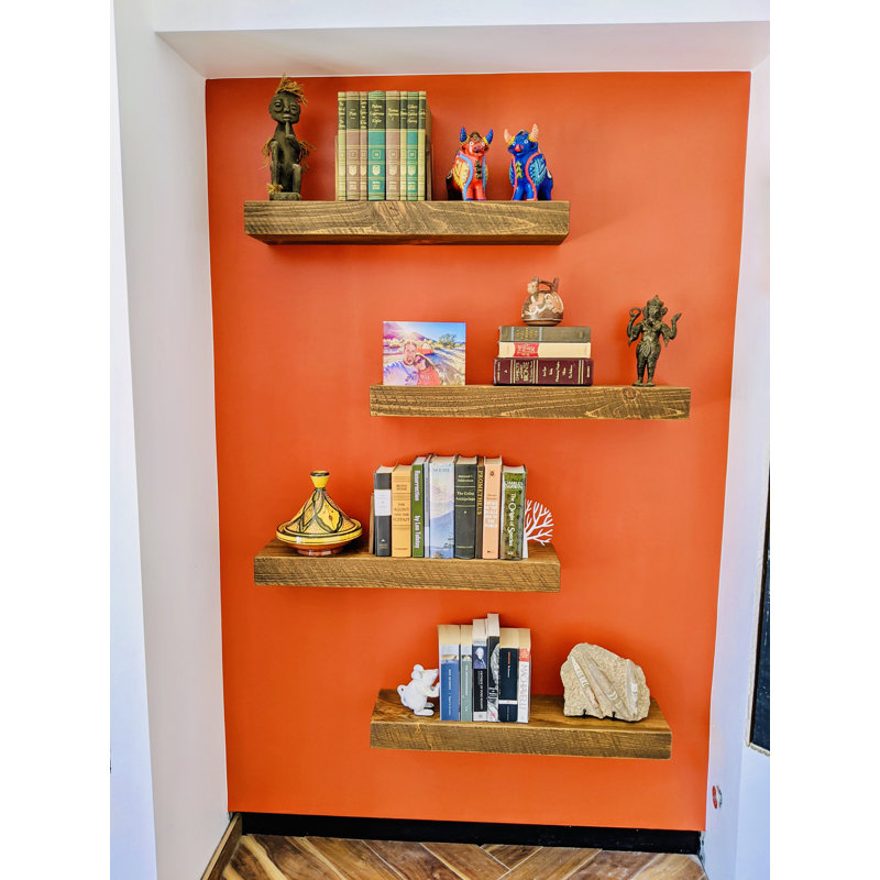 Juna 3 Piece Pine Floating Shelf, 3" H x 18" W x 7" D, Medium Brown
