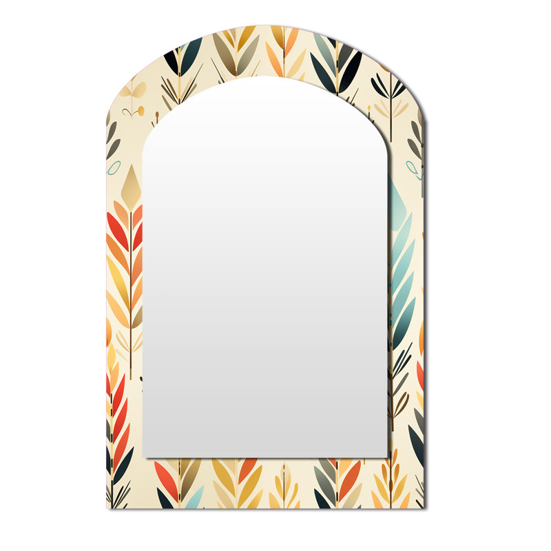 Ivory Boho Accents - Chevron Arch Mirror, Beige Asymmetrical Decorative Wall Mirror, Printed Metal Art, 43" x 33"