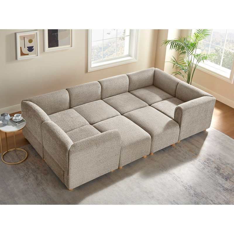 8-Piece Sectional Couch Upholstered Sectional Sofa, Camel Polyester