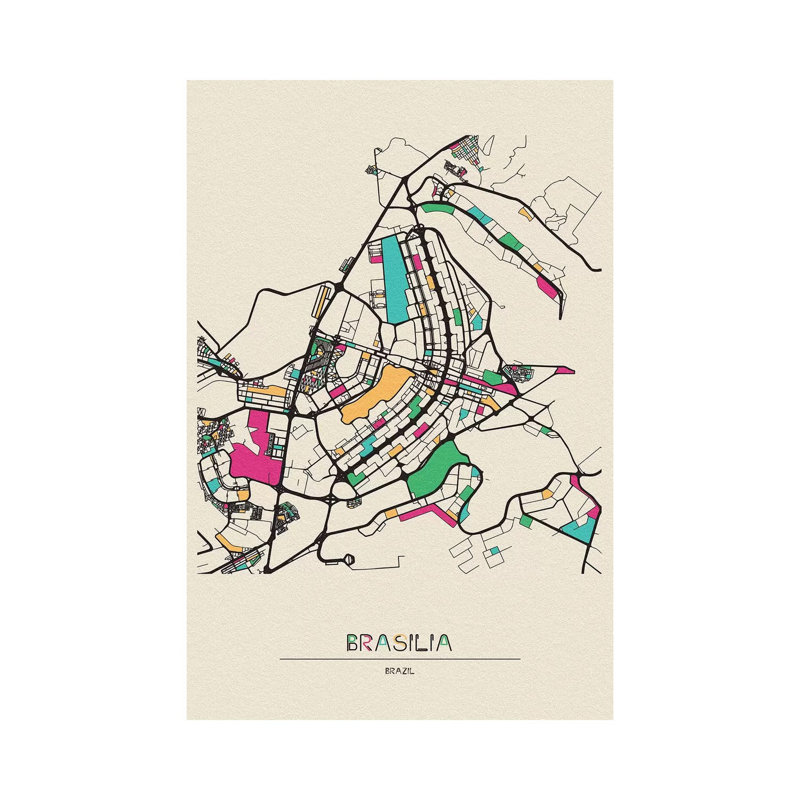 «Brasilia, Brasil Map» par Ayse Deniz Akerman - impression sur toile tendue, H 60 po x l 40po x P 1,5 po