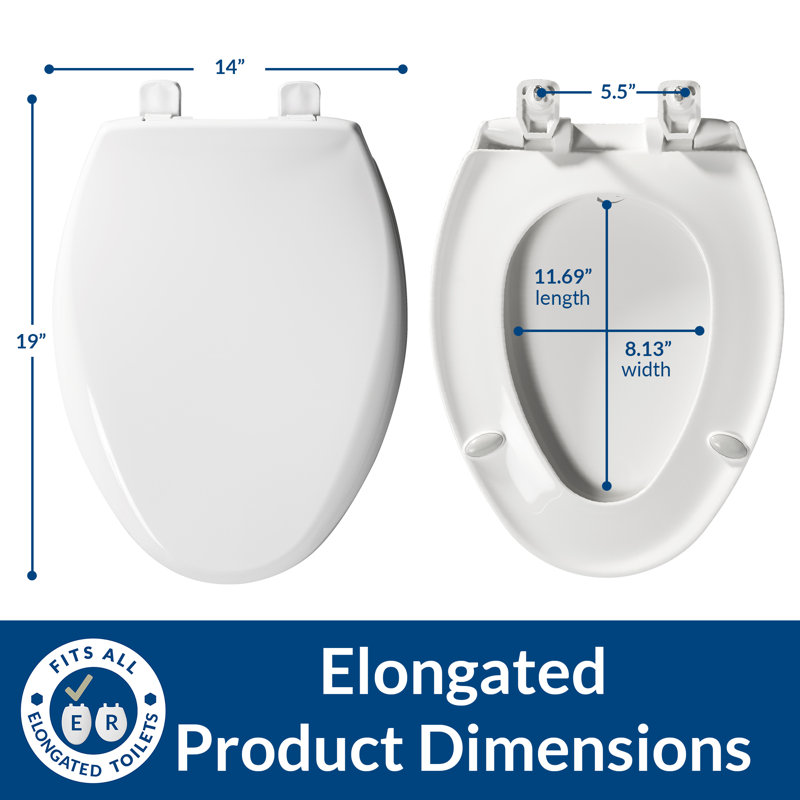7900TDGSL Commercial Heavy Duty Plastic Toilet Seat, Slow Close, Never Loosens, ELONGATED, White