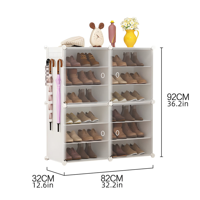 Armoire à chaussures empilable avec portes anti-poussière pour le hall d'entrée, 12 espaces en treillis, fabrication en plastique et en résine