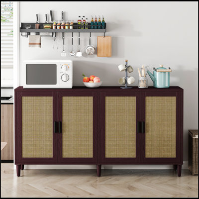 Buffet 70 po en rotin avec tablettes réglables et conception à 4 portes pour un rangement polyvalent et un assemblage facile
