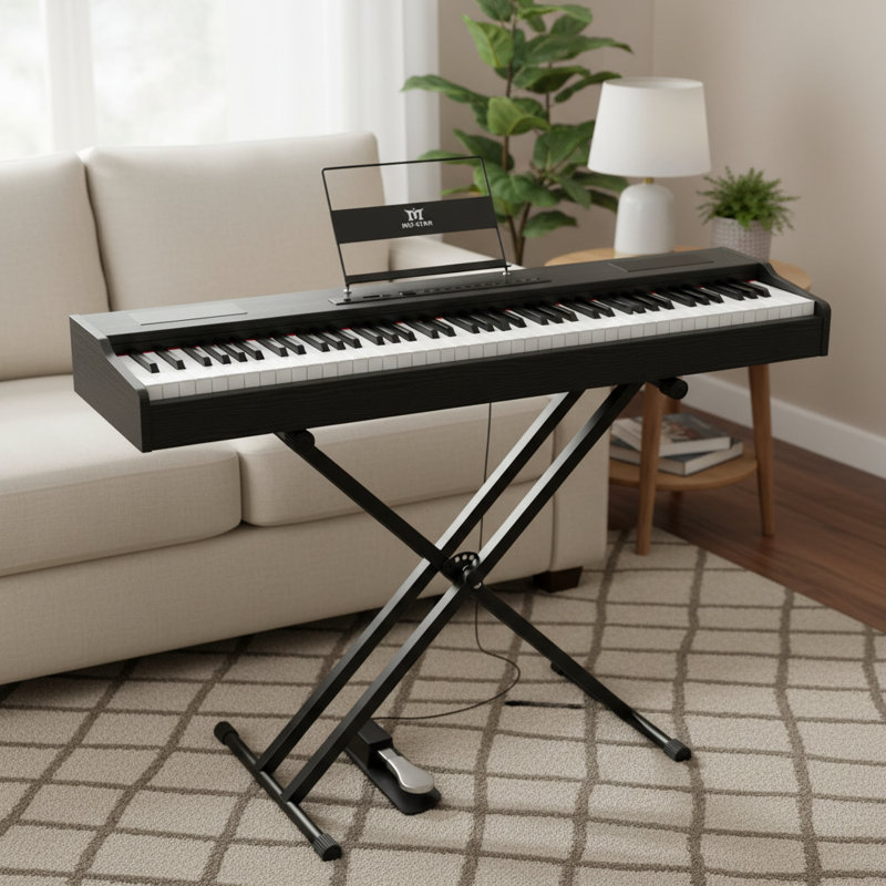 Jeu de musique électrique en bois avec support réglable, Noir