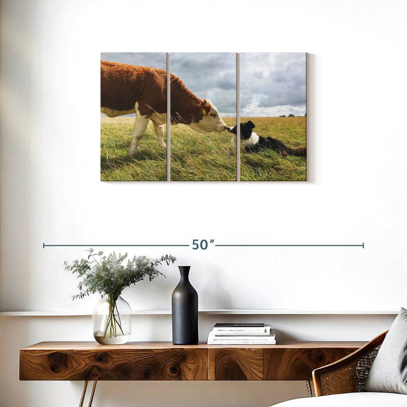 Border Collie And Cow, 20" H x 33" W