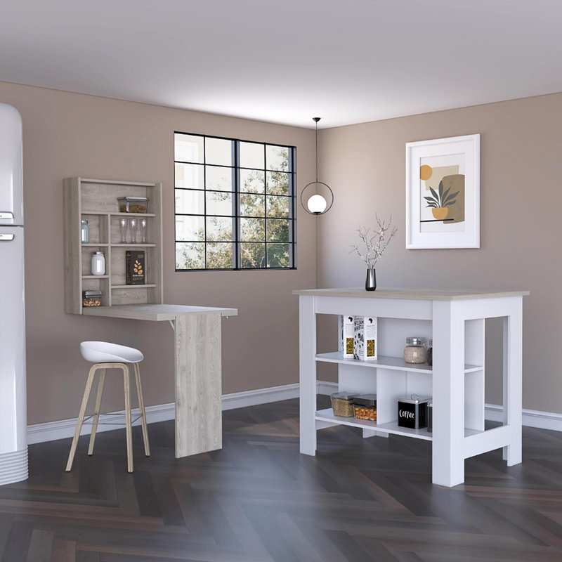 Ensemble de cuisine 2 pièces 10 pièces avec îlot de cuisine et table gris clair Wilmington