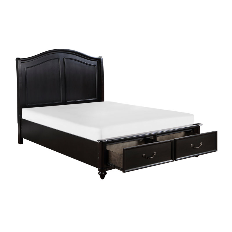 Grand lit plateforme traditionnel avec rangement de tiroir, brun anthracite brunâtre, tablette classique