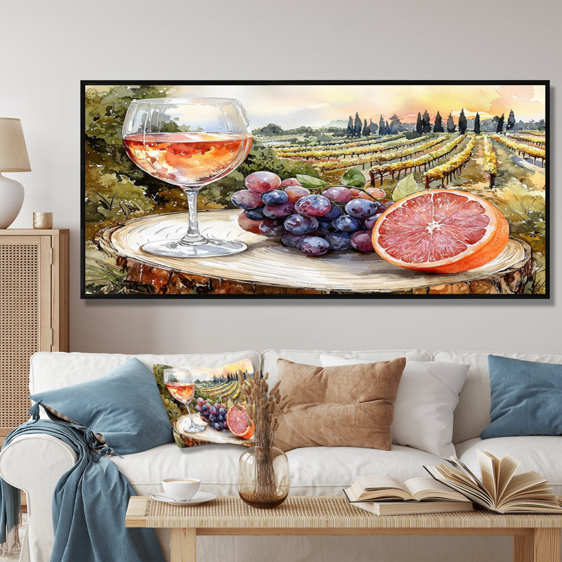Birtie - Vineyard, art mural sur toile, H 28 po x l 60 po, Impression encadrée flottante sans passe-partout, Noir