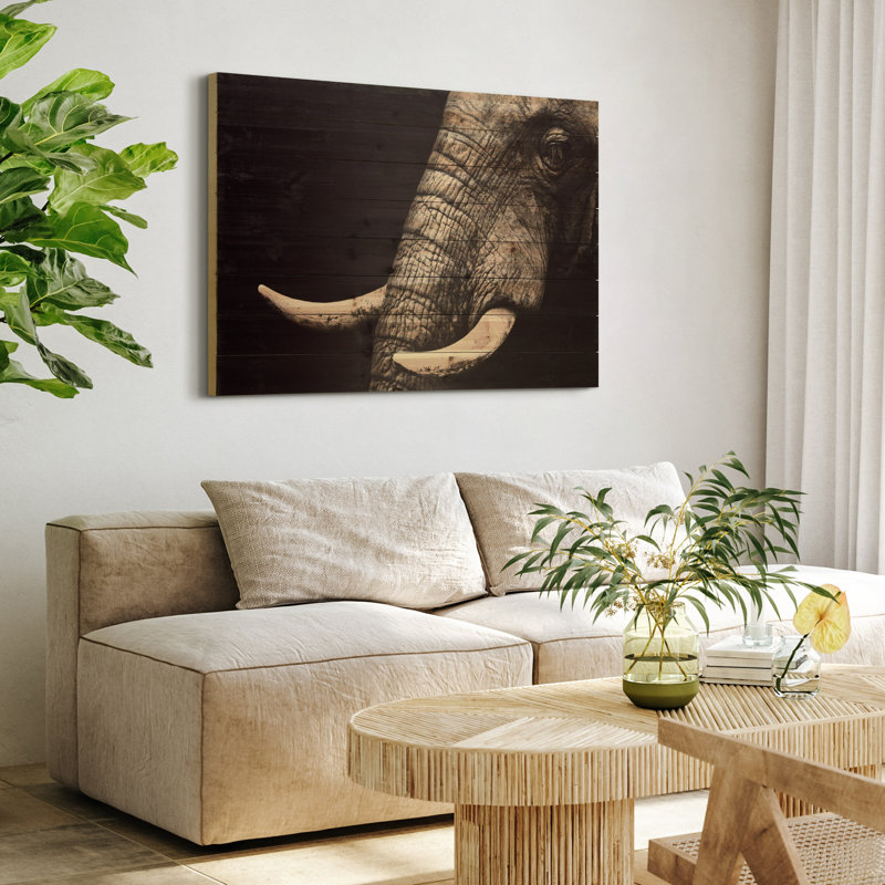 « éléphant », impression sur bois