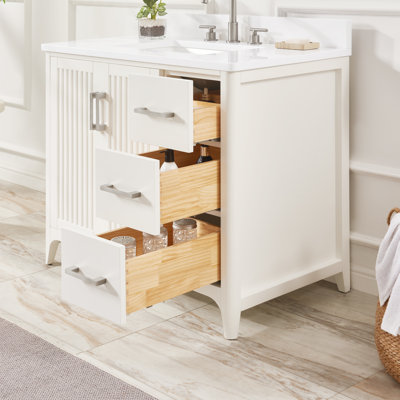 Meuble-lavabo en bois massif 36 po avec rangement de chargement USB
